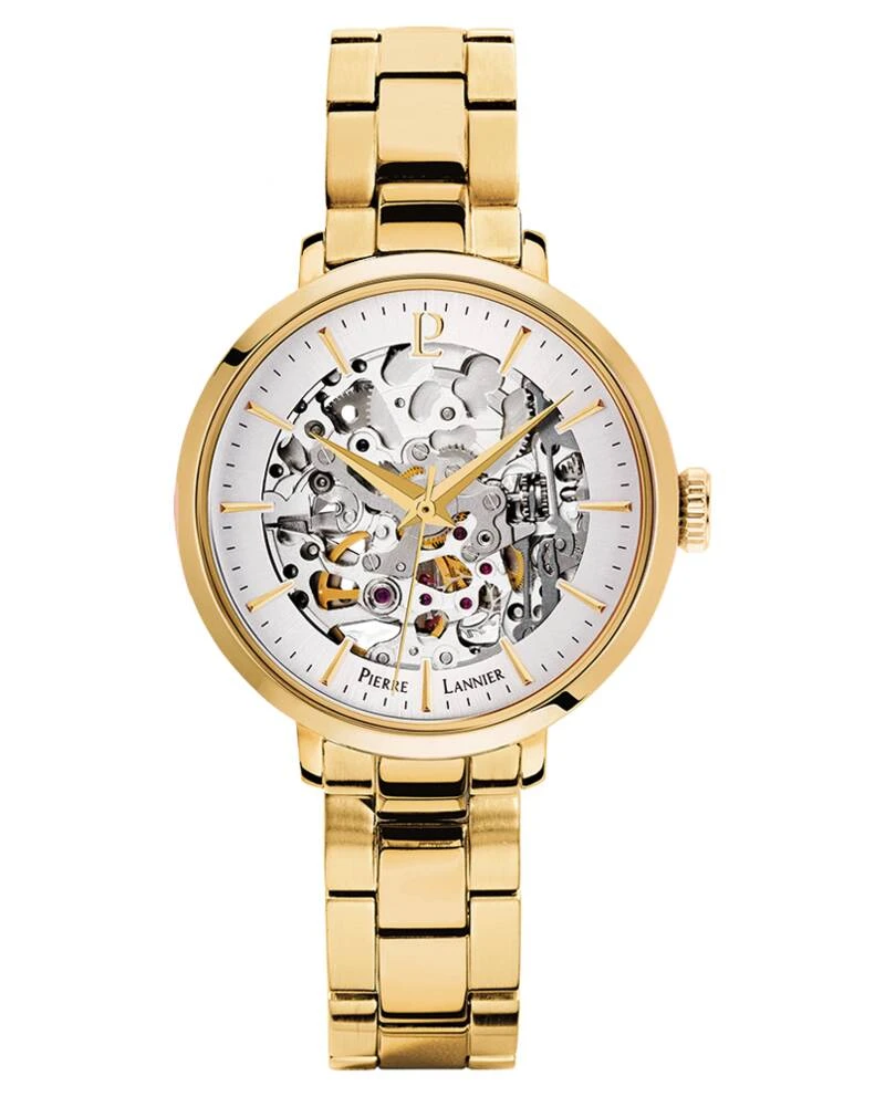 Pierre Lannier Watch - Women's Automatic AUTOMATIC, Gold-Tone, Silver Sunburst Dial, Gold-Tone Steel Strap, 14MM - 305D528