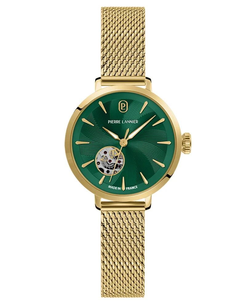 Pierre Lannier Watch - Women's Automatic SOLINE Gold-Tone, Green Sunburst Dial, 12MM Gold-Tone Milanese Steel Bracelet - 139L572