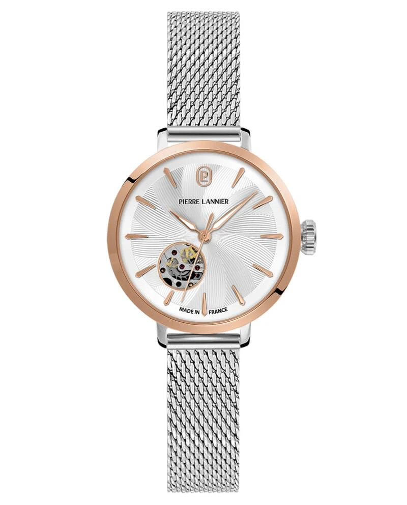 Pierre Lannier Watch - Women's Automatic SOLINE Silver-Toned Watch with Silver-Toned Sunburst Dial and 12MM Silver-Toned Milanese Steel Bracelet - 138F921