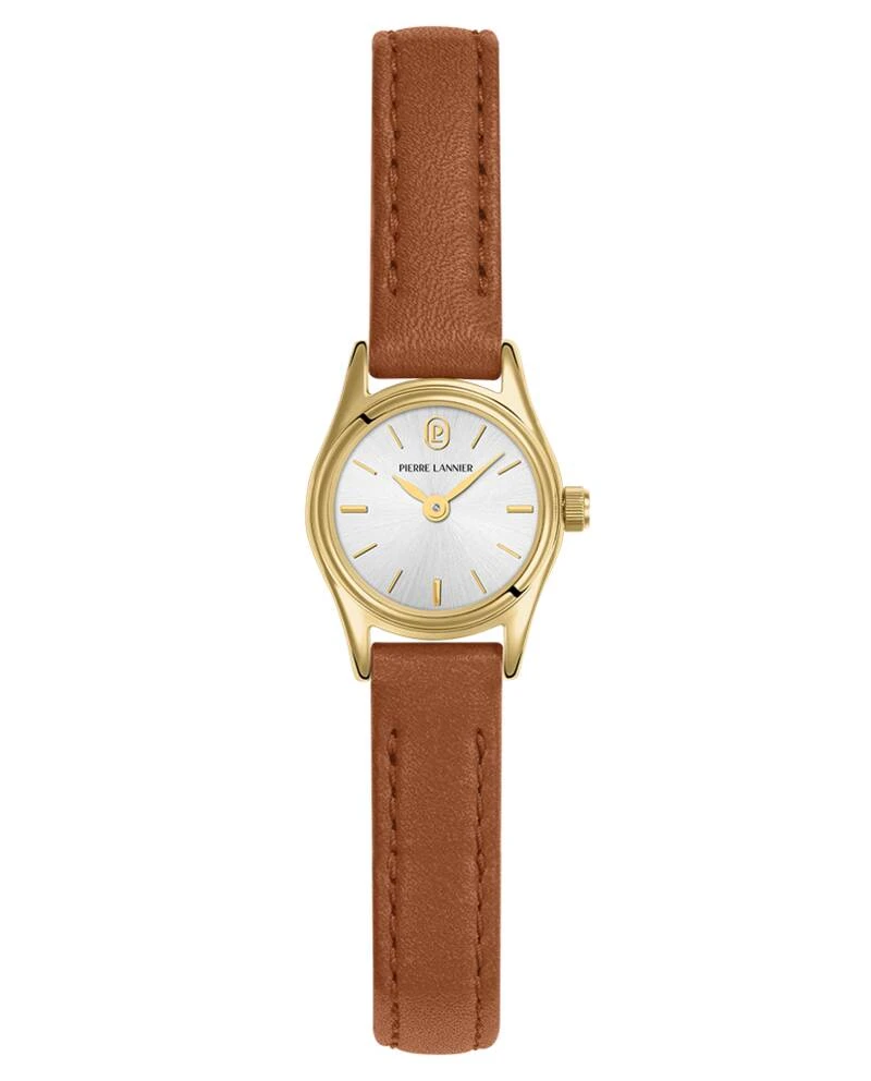 Pierre Lannier Watch - Women's Quartz PYA Gold-Tone, Silver Sunburst Dial, Brown Leather Strap 10MM - 091M524