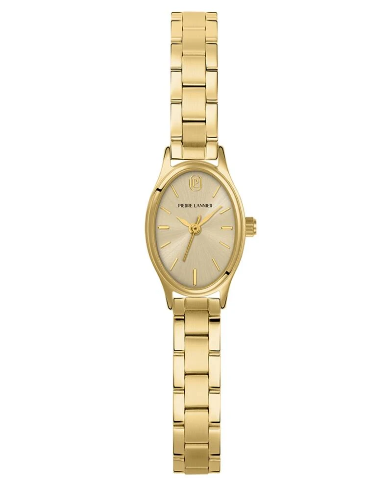 Pierre Lannier Watch - Women's Quartz OVALIA Gold-Tone Watch with Gold-Tone Sunburst Dial and 8MM Gold-Tone Steel Strap - 076H542