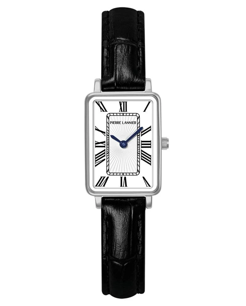 Pierre Lannier Watch - Women's Quartz ARIANE Watch, Silver, White Dial, Black Leather Strap, 12MM - 049D603