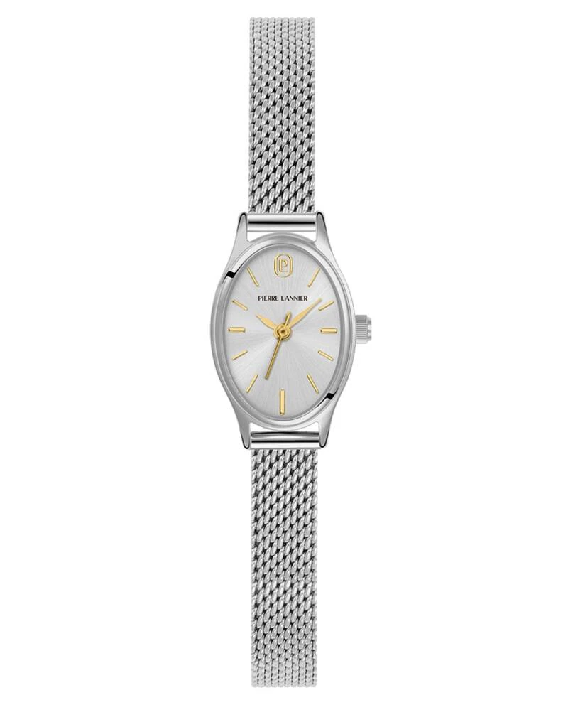 Pierre Lannier Watch - Women's Quartz OVALIA, Silver-Tone, Silver-Tone Sunburst Dial, 8MM Silver-Tone Milanese Steel Bracelet - 074M621
