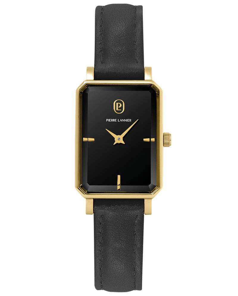 Pierre Lannier Watch - Women's Quartz ARIANE Gold-Tone Watch with Black Dial and Black Leather Strap, 12MM - 006L533