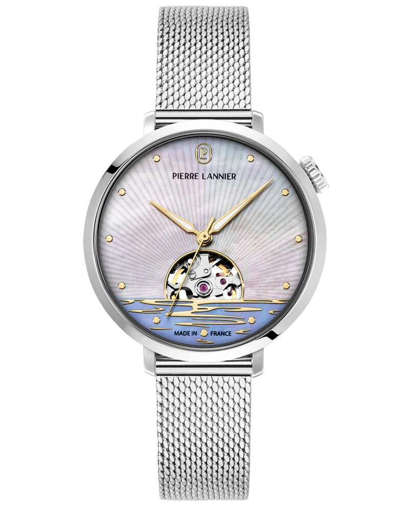 Pierre Lannier Watch - Women's Automatic AUSTRALE Silver-Toned Watch with White Mother-of-Pearl Dial and 14MM Silver-Toned Milanese Steel Bracelet - 150H691