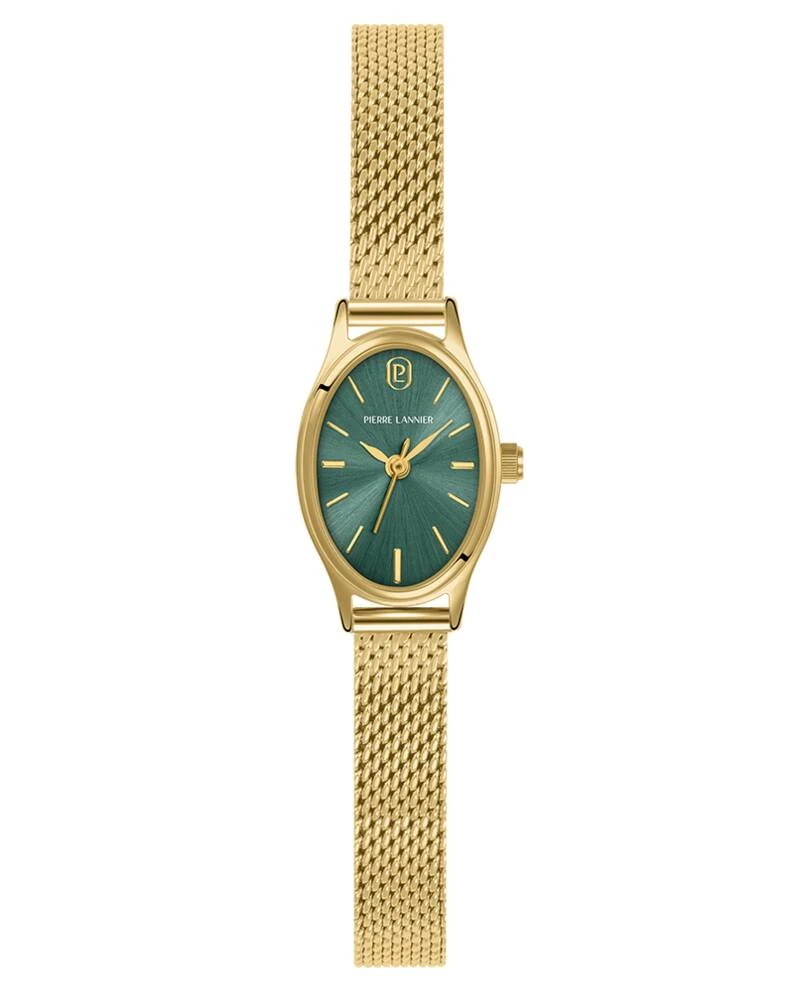Pierre Lannier Watch - Women's Quartz OVALIA in Gold with Green Sunburst Dial and 8MM Gold-Tone Milanese Steel Strap - 075K572