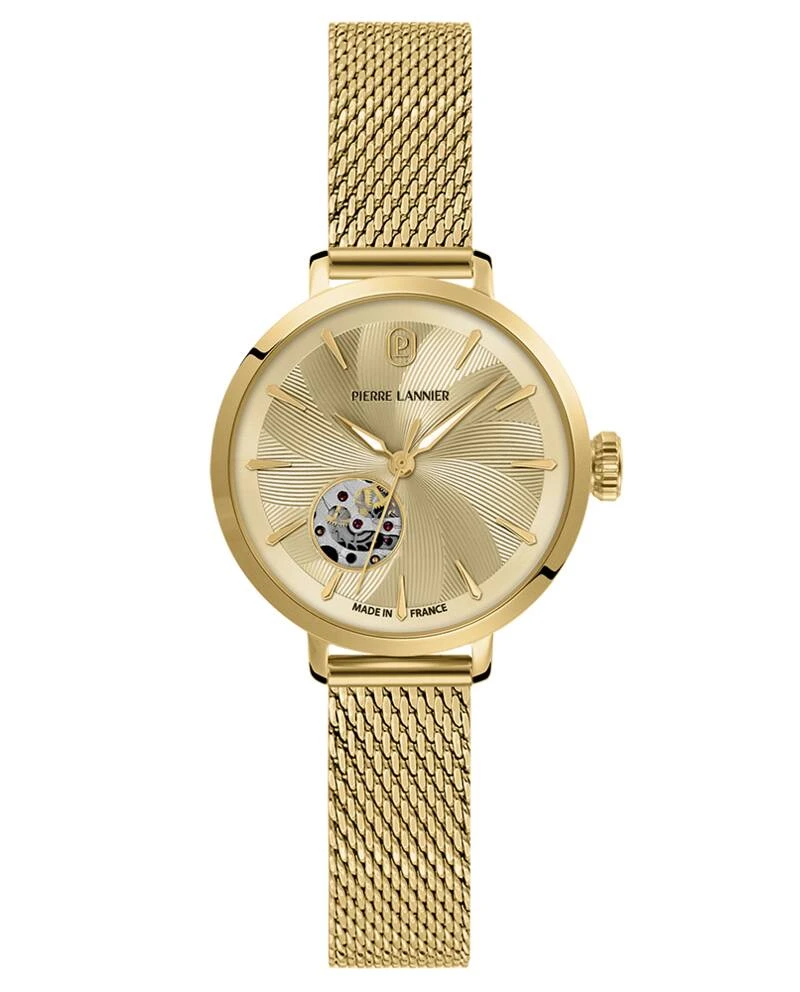 Pierre Lannier Watch - Women's Automatic SOLINE Gold-Tone, Gold-Tone Sunburst Dial, Gold-Tone 12MM Milanese Steel Bracelet - 139L542