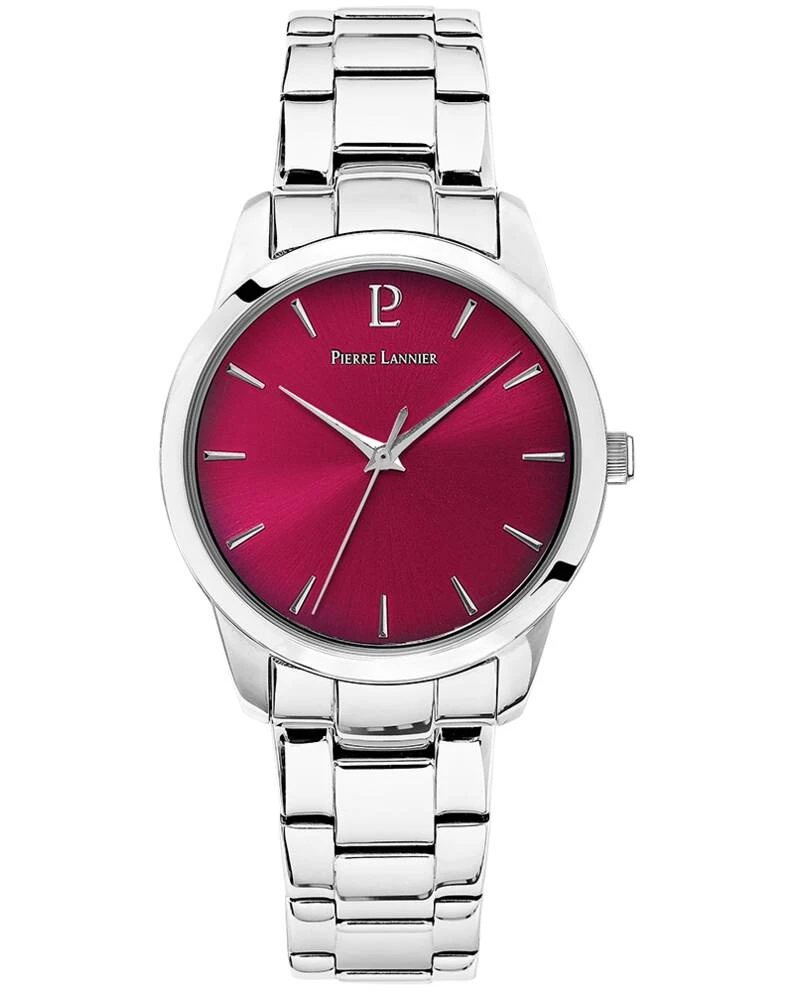 Pierre Lannier Watch - Women's Quartz ROXANE, Silver-Tone, Raspberry Sunburst Dial, 18MM Silver-Tone Steel Strap - 066M651