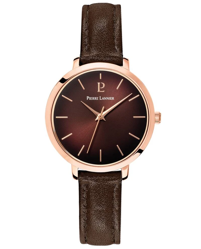 Pierre Lannier Watch - Women's Quartz CHOUQUETTE Rose Gold, Chocolate Sunburst Dial, Chocolate Leather Strap 12MM - 038J984