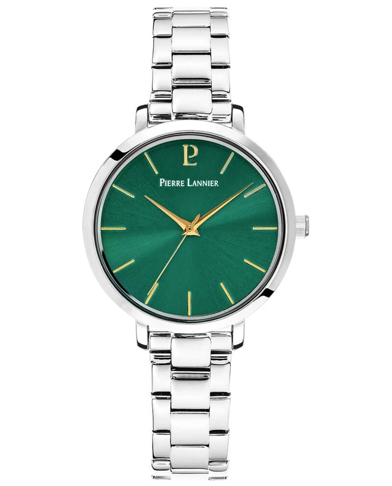 Pierre Lannier Watch - Women's Quartz CHOUQUETTE Silver-Toned Watch with Green Sunburst Dial and 12MM Silver-Toned Steel Strap - 078J691