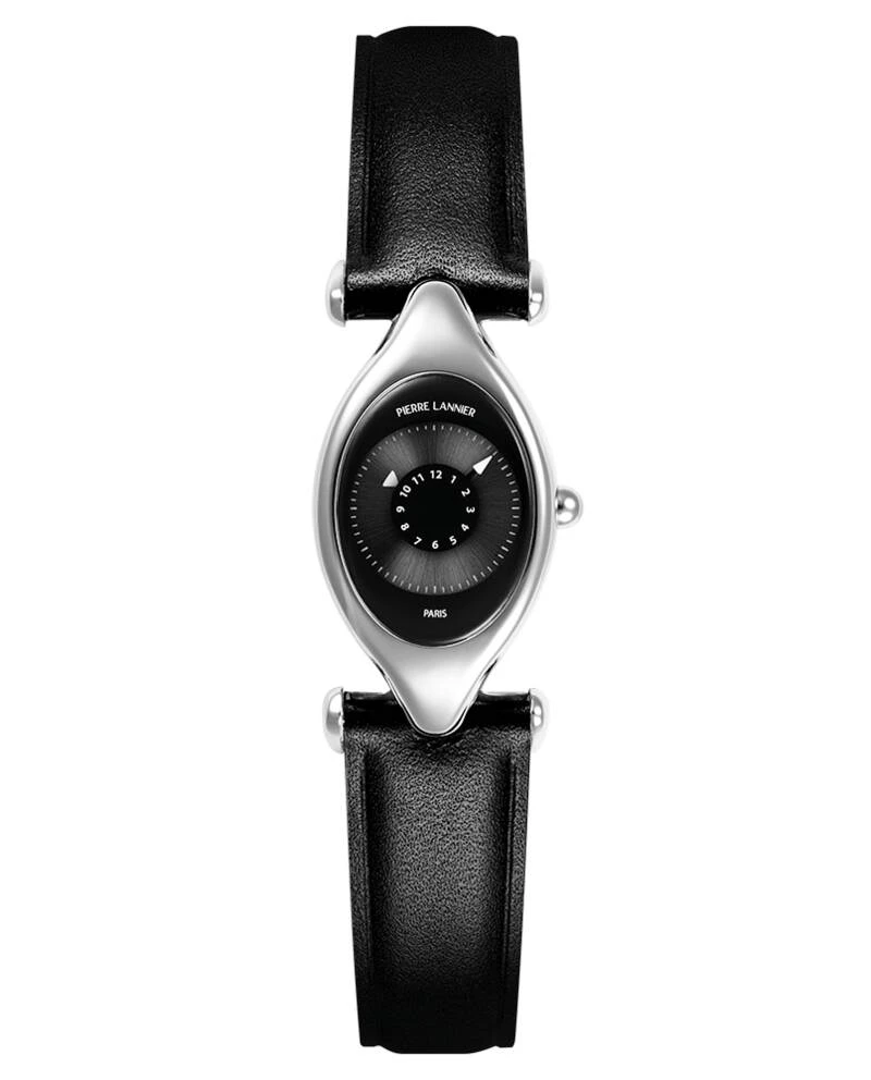 Pierre Lannier Watch - Women's Quartz OVNI in Silver with Black Sunburst Dial and Black Leather Strap, 14MM - 094L633