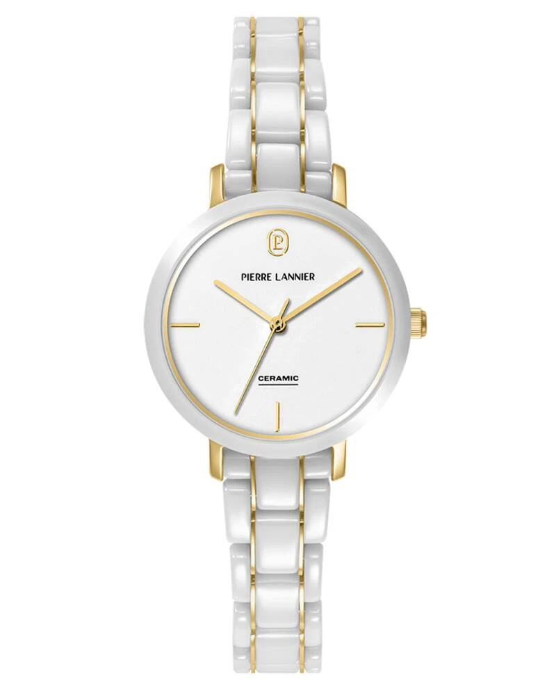 Pierre Lannier Watch - Women's Quartz CHOUQUETTE Gold-Toned White Dial White Ceramic-Coated Steel Strap 12MM - 025Q809