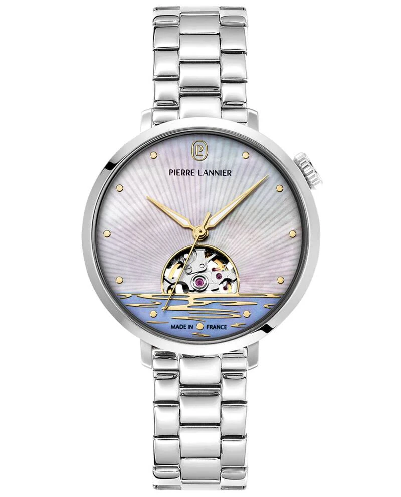 Pierre Lannier Watch - Women's Automatic AUSTRALE Silver-Toned Watch with White Mother-of-Pearl Dial and 14MM Silver-Toned Steel Strap - 148H691