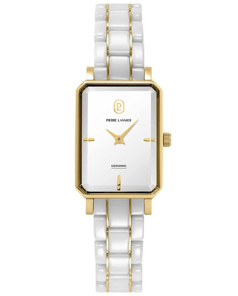 Pierre Lannier Watch - Women's Quartz ARIANE, Gold-Tone, White Dial, White Ceramic-Coated Steel Strap, 12MM - 085L809