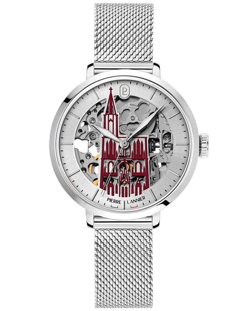 Pierre Lannier Watch - Women's Automatic CATHEDRALE Silver-Toned Sunburst Silver-Toned Dial, 14MM Silver-Toned Milanese Steel Bracelet - 101H