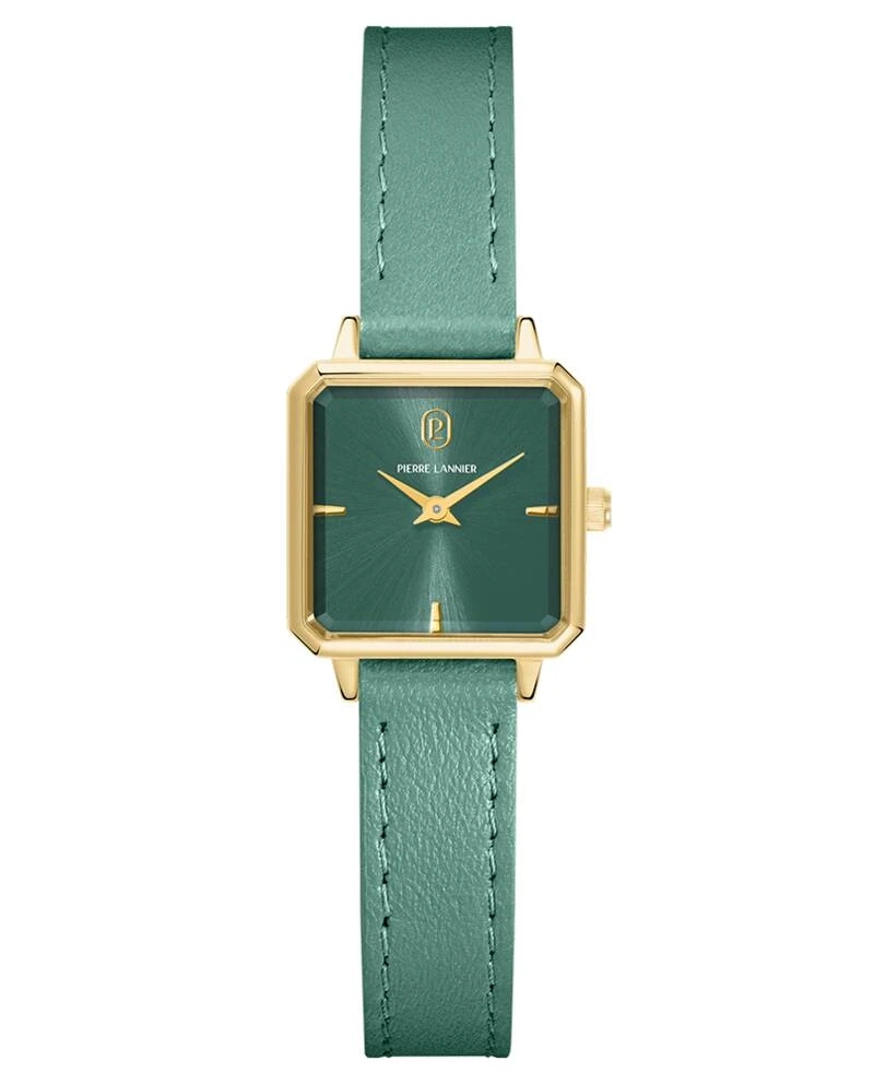 Pierre Lannier Watch - Women's Quartz LEONOR Gold-Tone Watch with Green Sunburst Dial and Green Leather Strap, 12 mm - 072J577