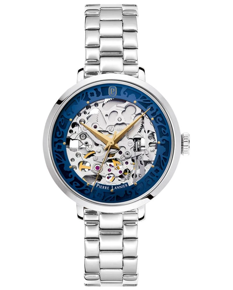 Pierre Lannier Watch - Women's Automatic, Silver-Toned, Blue Sunburst Dial, 14MM Silver-Toned Steel Strap - 141K661