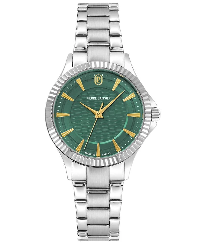 Pierre Lannier Watch - Women's Quartz METROPOLITAIN Silver-Toned Watch with Green Sunburst Dial and 16MM Silver-Toned Steel Strap - 017G671