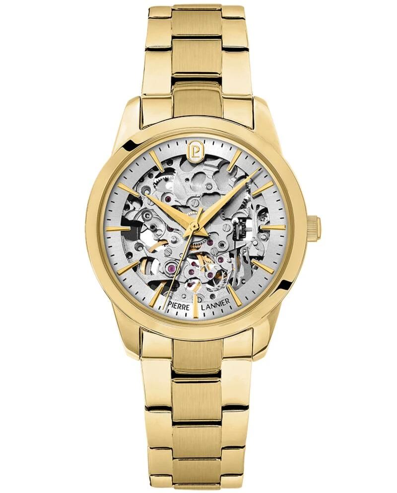 Pierre Lannier Watch - Women's Automatic THEA Gold-Toned Watch with Silver Sunburst Dial and 18MM Gold-Toned Steel Strap - 144J522