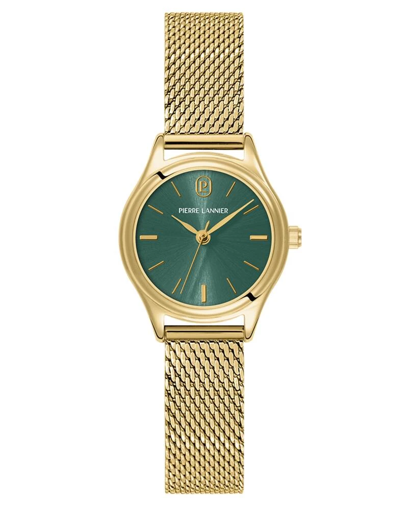 Pierre Lannier Watch - Women's Quartz PYA Gold-Toned Watch with Green Sunburst Dial and 12MM Gold-Toned Milanese Steel Bracelet - 021K572