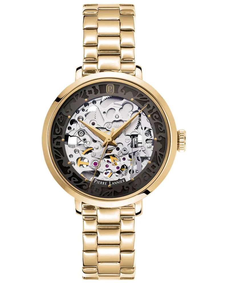 Pierre Lannier Watch - Women's Automatic AUTOMATIC Gold-Tone, Gray Sunburst Dial, Gold-Tone Steel Strap, 14MM - 142G532