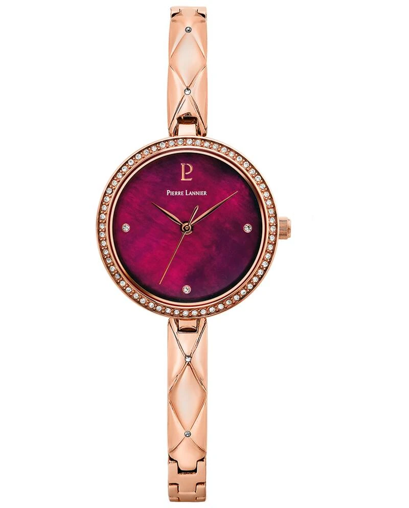 Pierre Lannier Watch - Women's Quartz LEIA Rose Gold, Raspberry-Colored Mother-of-Pearl Dial, Rose Gold-Plated Steel Band, 6MM - 061K958