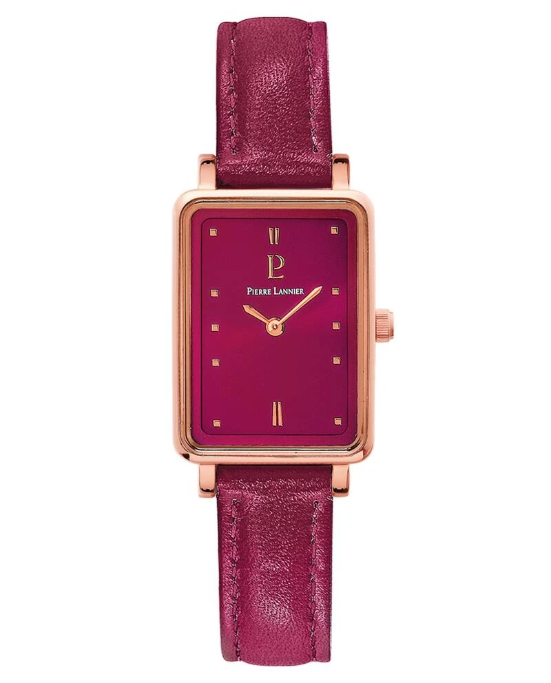 Pierre Lannier Watch - Women's Quartz ARIANE Rose Gold, Raspberry Sunburst Dial, Raspberry Leather Strap 12MM - 050K955
