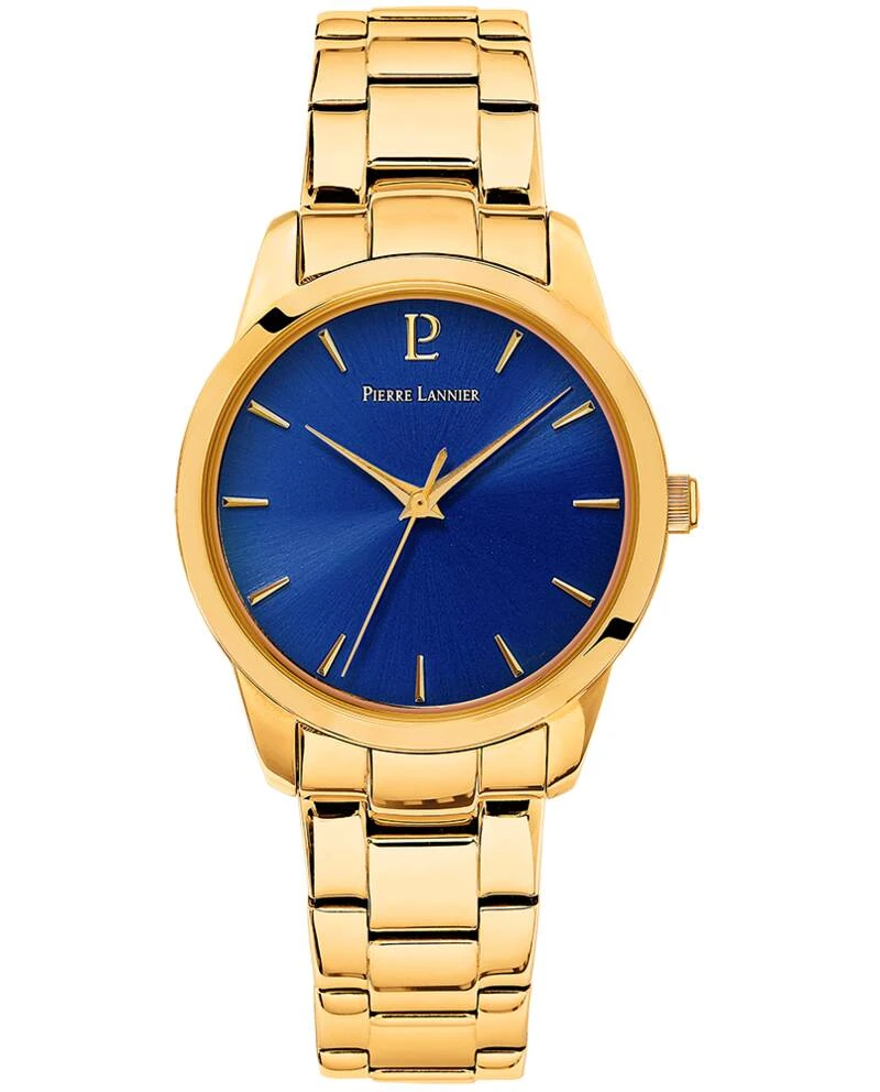 Pierre Lannier Watch - Women's Quartz ROXANE Gold-Tone, Blue Sunburst Dial, Gold-Tone Steel Strap, 18MM - 067M562