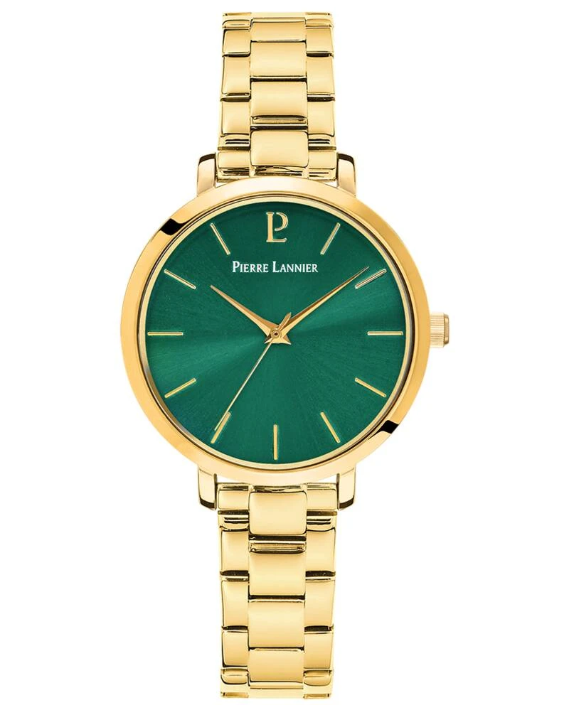 Pierre Lannier Watch - Women's Quartz CHOUQUETTE Gold-Toned Watch with Green Sunburst Dial and 12MM Gold-Toned Steel Strap - 079M572