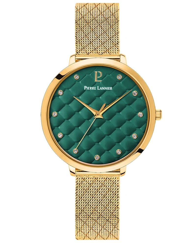 Pierre Lannier Watch - Women's Quartz GRACE, Gold-Tone, Green Dial, 14MM Gold-Tone Milanese Steel Bracelet - 030M572