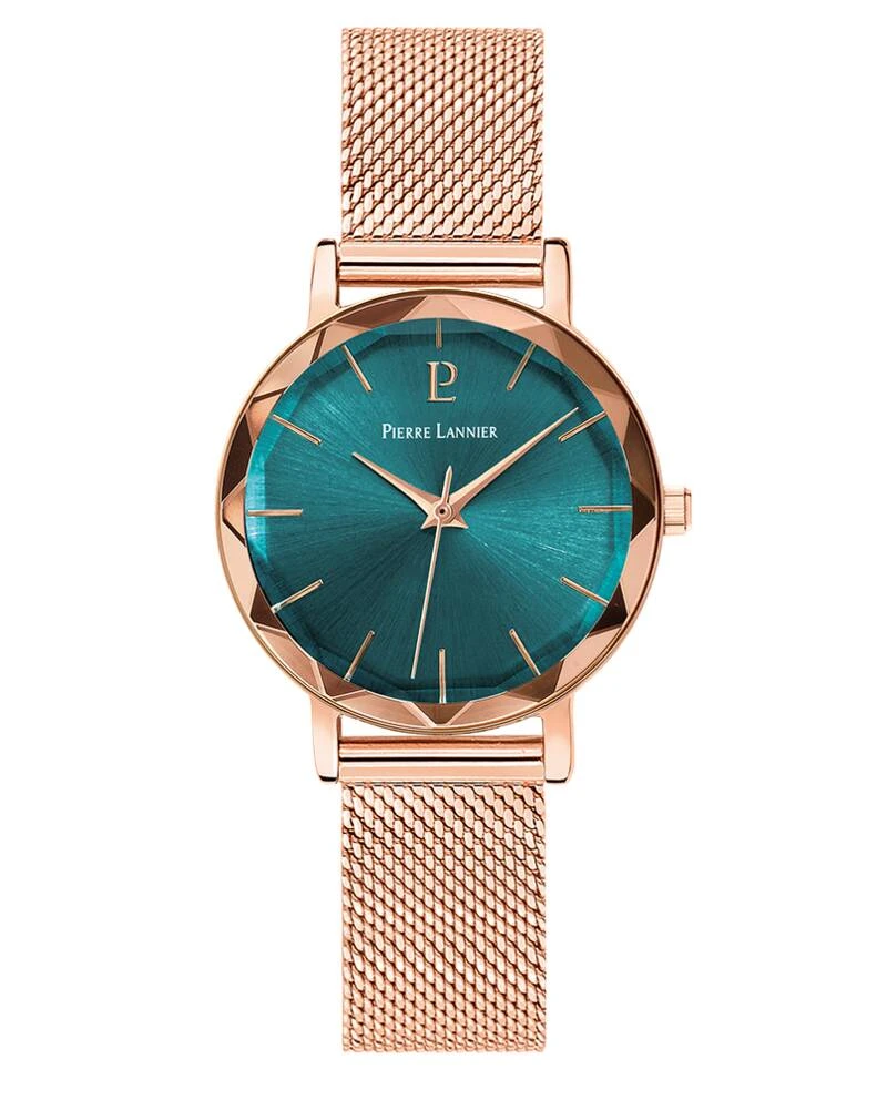 Pierre Lannier Watch - Women's Quartz MULTIPLES Rose Gold Sunburst Green Dial Rose Gold-Toned 14MM Milanese Steel Bracelet - 010P978
