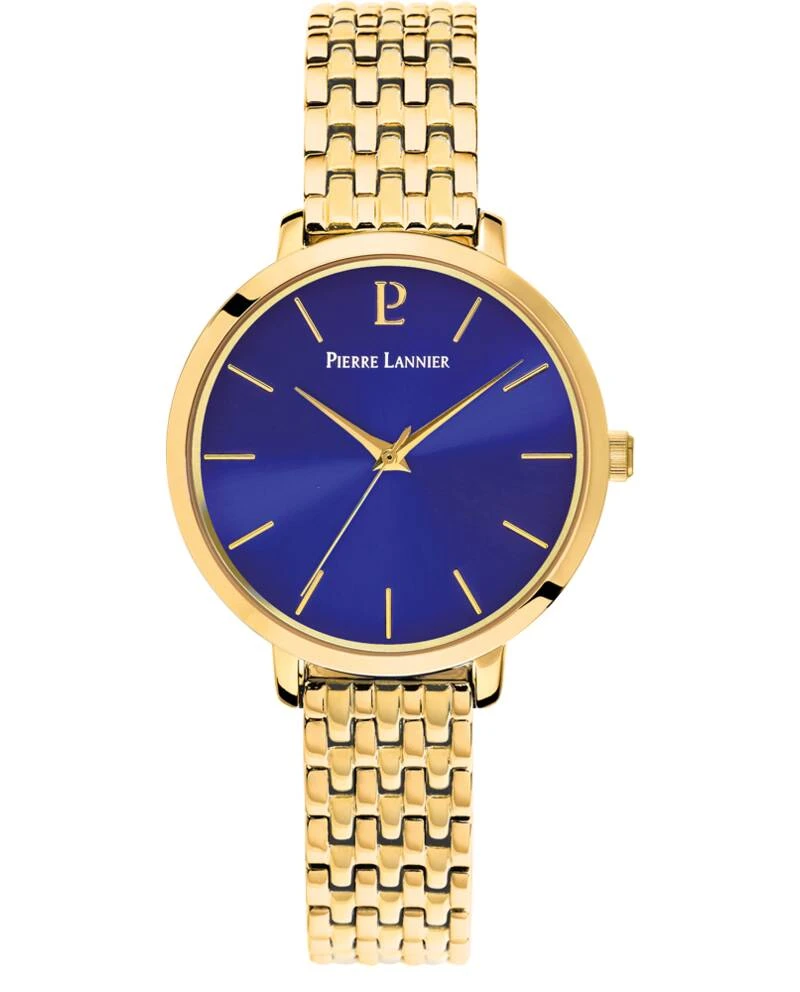 Pierre Lannier Watch - Women's Quartz CHOUQUETTE Gold-Toned Watch with Blue Sunburst Dial and 12MM Gold-Toned Steel Strap - 079M592
