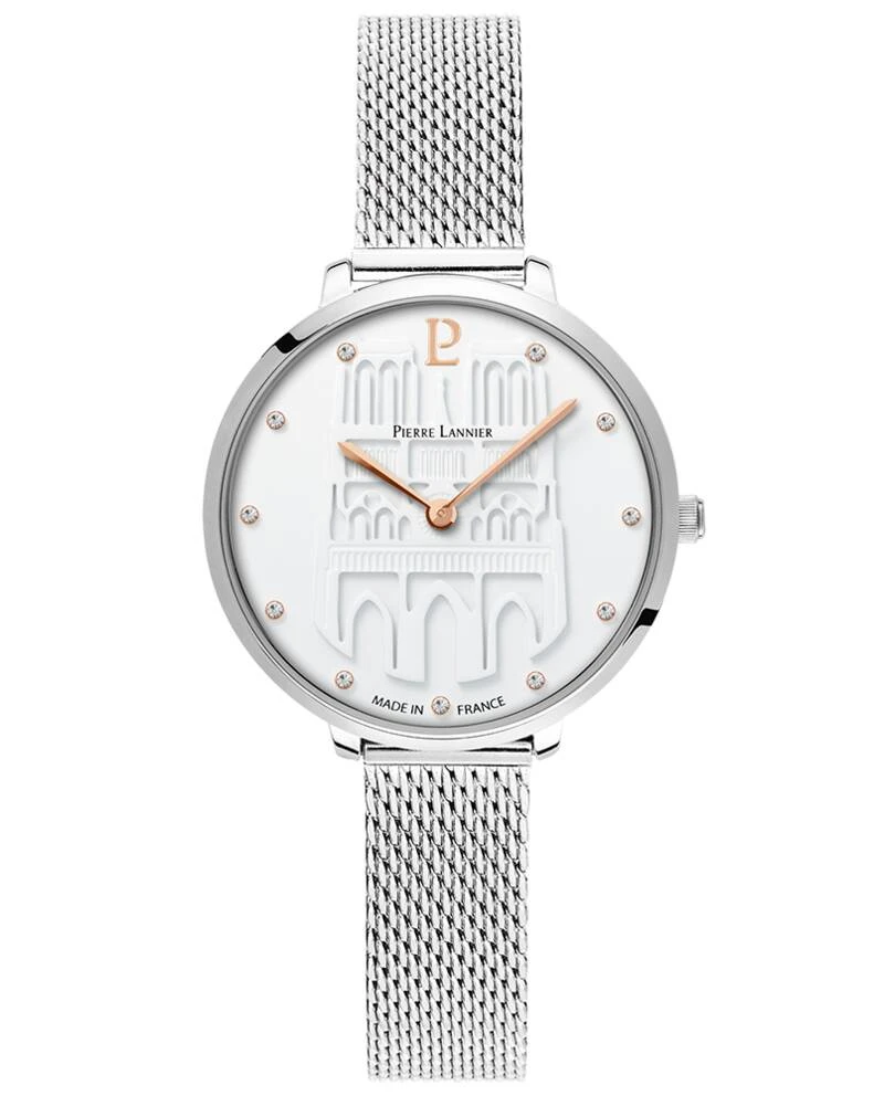 Pierre Lannier Watch - Women's Quartz "COEUR BATTANT" Silver-Toned White Dial Silver-Toned 12MM Milanese Steel Bracelet - 095N601