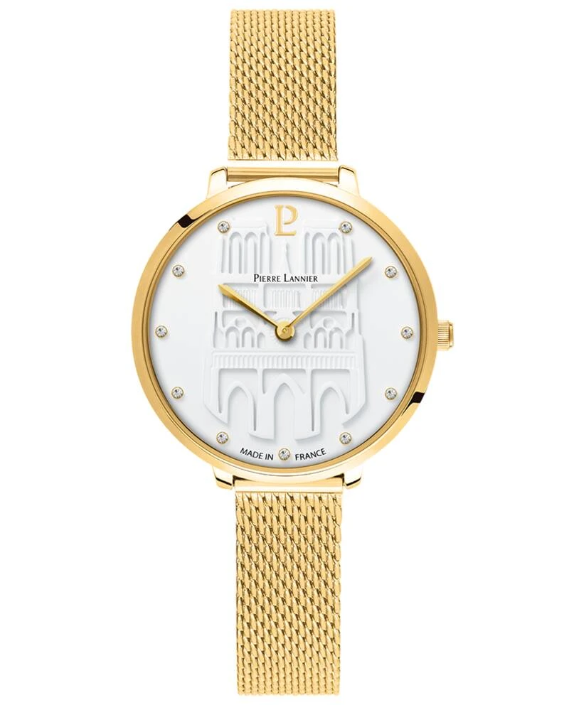 Pierre Lannier Watch - Women's Quartz "COEUR BATTANT" Gold-Tone White Dial with 12MM Gold-Tone Milanese Steel Bracelet - 096K502