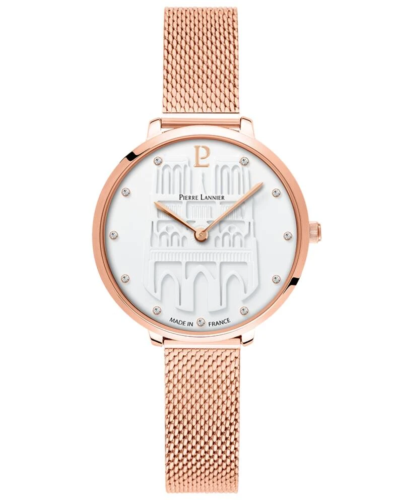 Pierre Lannier Watch - Women's Quartz "COEUR BATTANT" Rose Gold-Plated, White Dial, Rose Gold-Plated 12MM Milanese Steel Bracelet - 096K908