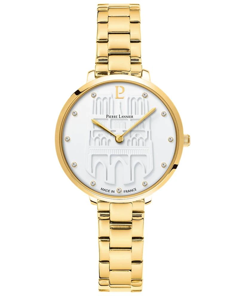 Pierre Lannier Watch - Women's Quartz "Beating Heart" Gold-Tone White Dial Gold-Tone Steel Strap 12MM - 097N502