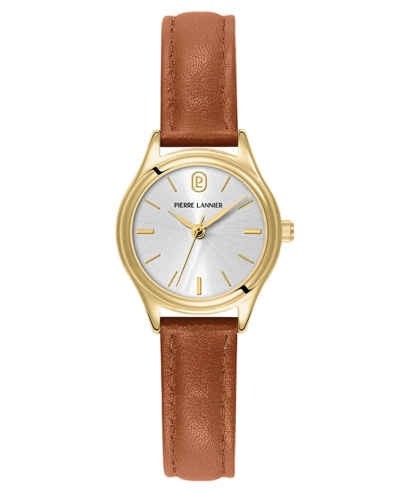 Pierre Lannier Watch - Women's Quartz PYA Gold-Tone Watch with Silver Sunburst Dial and Brown Leather Strap (12 mm) - 021K524