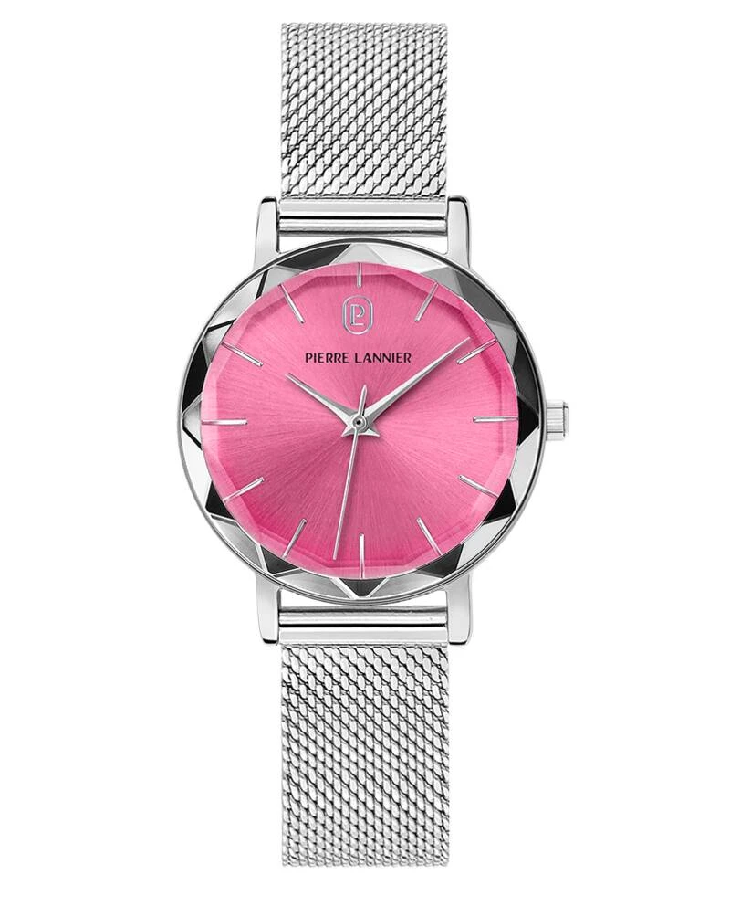 Pierre Lannier Watch - Women's Quartz MULTIPLES Silver-Tone Watch with Sunburst Pink Dial and 14MM Silver-Tone Milanese Steel Bracelet - 009M651
