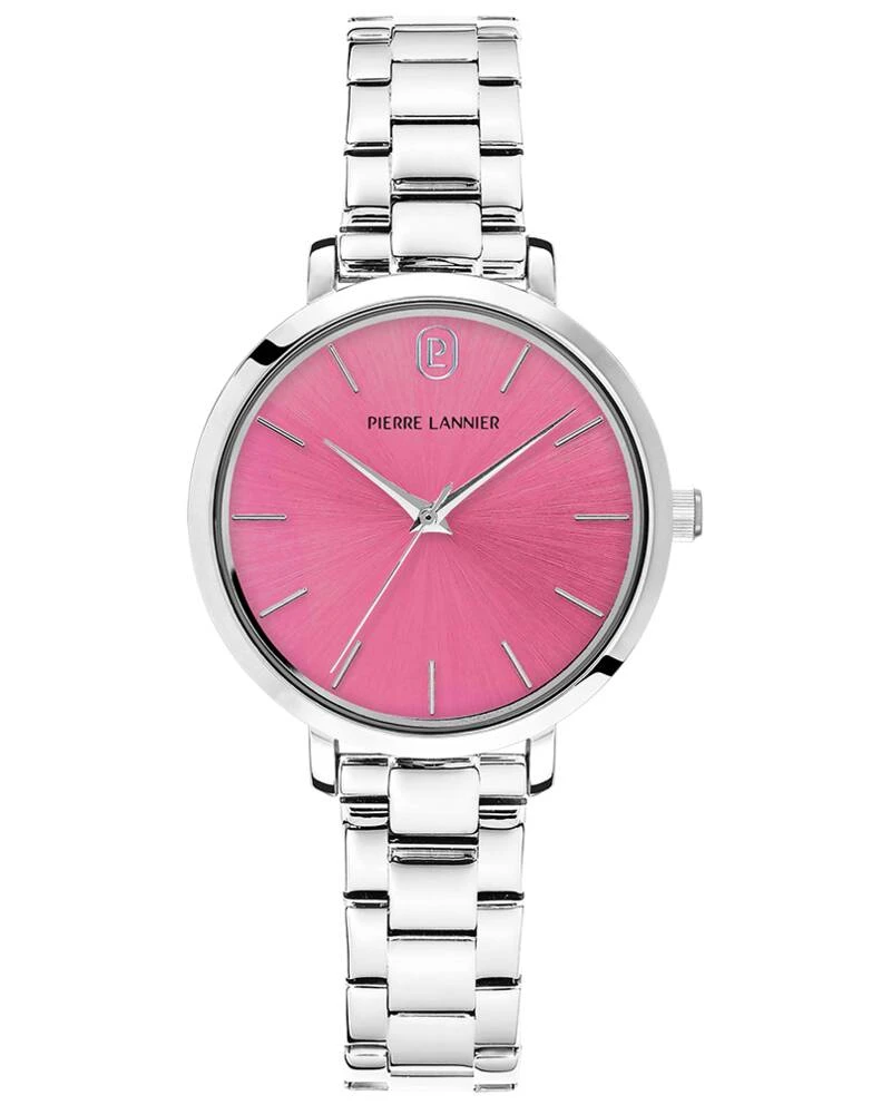 Pierre Lannier Watch - Women's Quartz CHOUQUETTE Silver-Toned Watch with Pink Sunburst Dial and 12MM Silver-Toned Steel Strap - 078J659