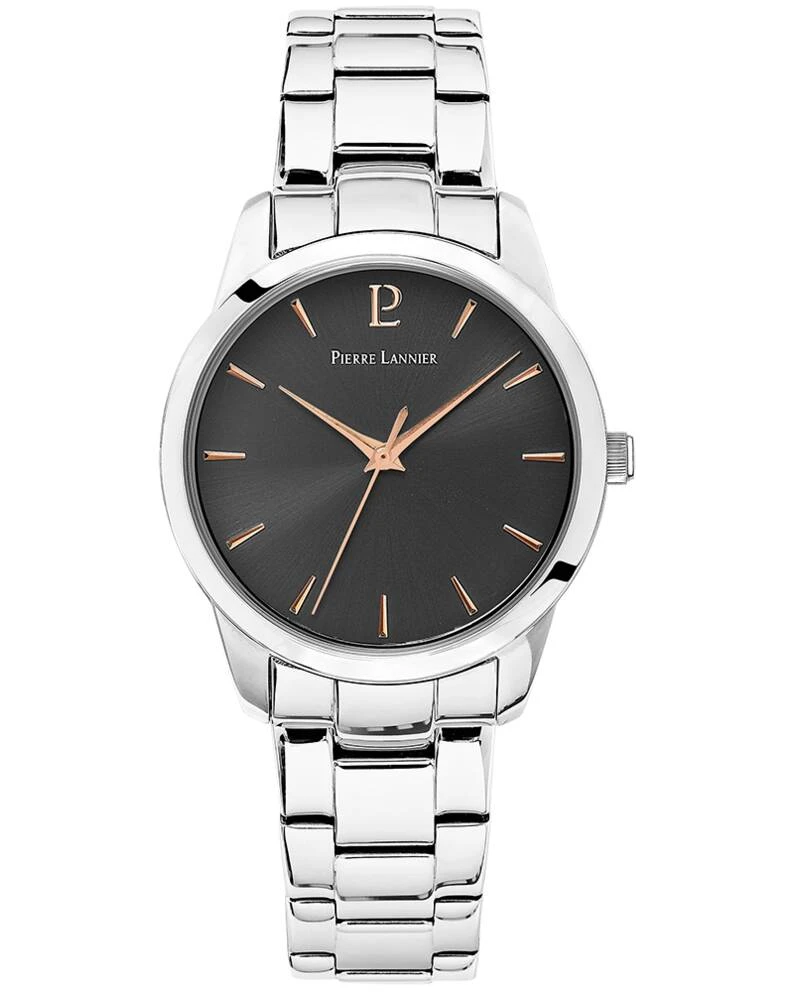 Pierre Lannier Watch - Women's Quartz ROXANE Silver-Toned Watch with Gray Sunburst Dial and 18MM Silver-Toned Steel Strap - 066M631