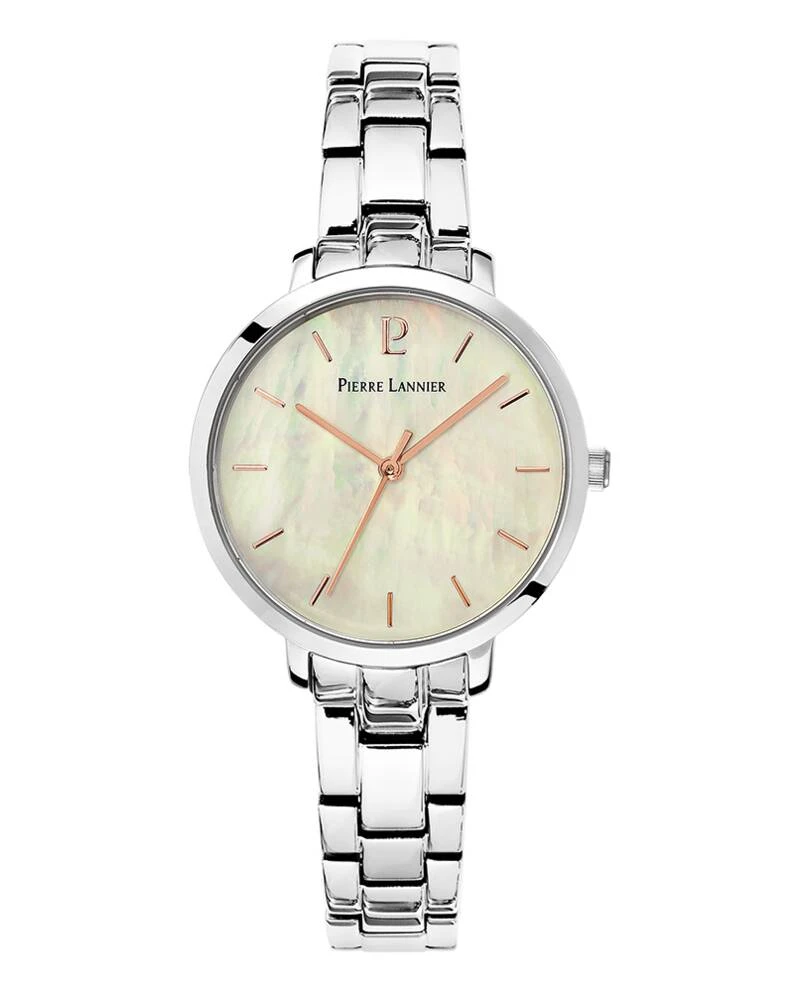 Pierre Lannier Watch - Women's Quartz AURA in Silver with White Mother-of-Pearl Dial and 12MM Silver-Tone Steel Strap - 054K691