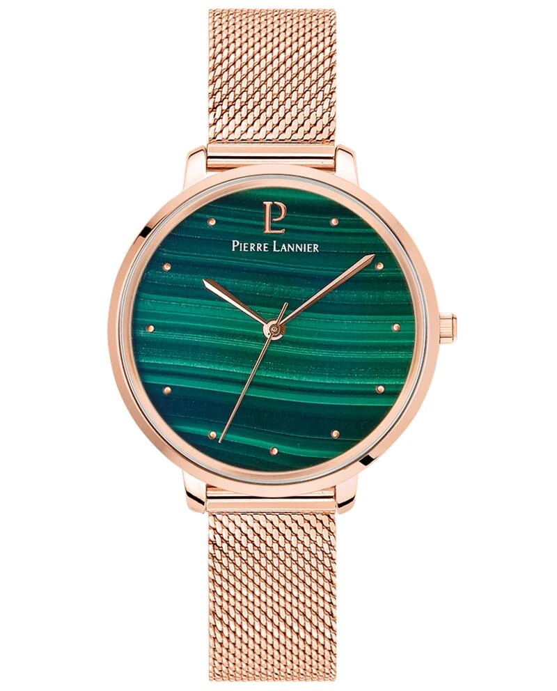Pierre Lannier Watch - Women's Quartz ELARA Rose Gold-Tone Watch with Green Stone Dial and 14MM Rose Gold-Tone Milanese Steel Bracelet - 028K978