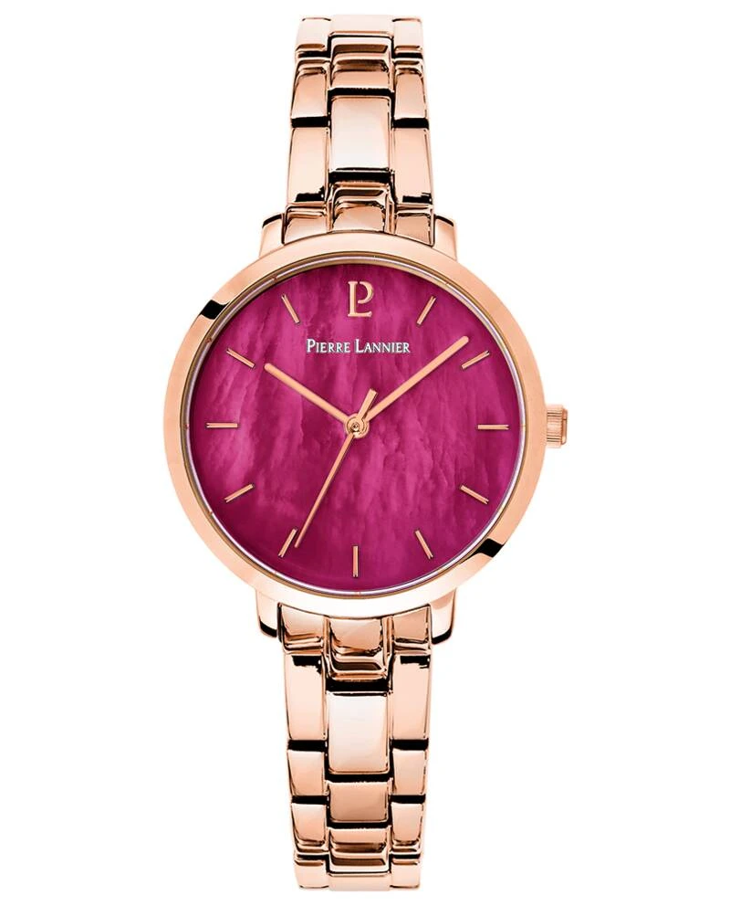 Pierre Lannier Watch - Women's Quartz AURA Rose Gold, Raspberry Mother-of-Pearl Dial, Rose Gold-Plated Steel Strap 12MM - 055M958