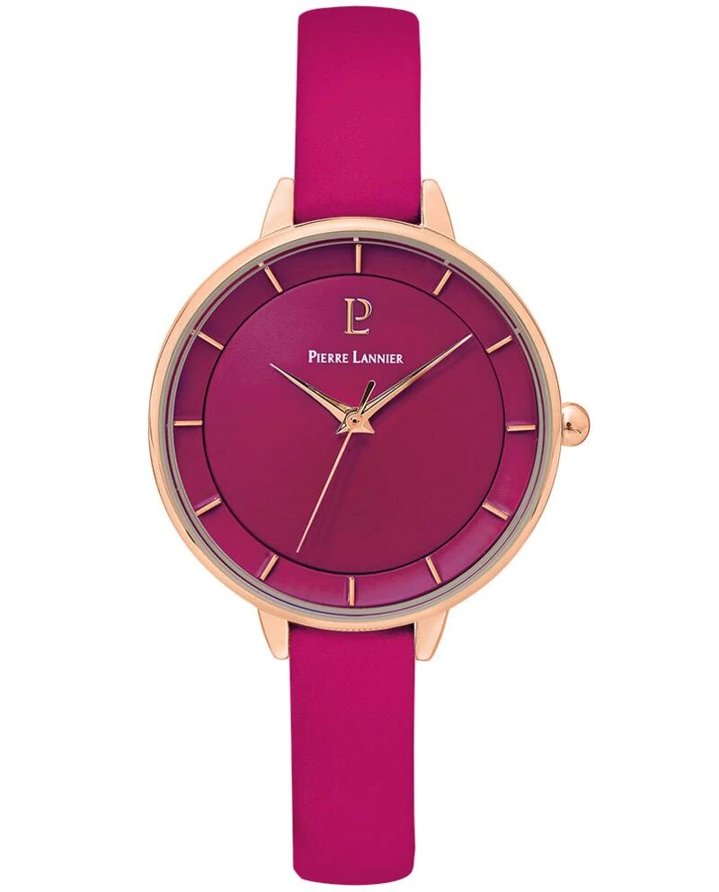 Pierre Lannier Watch - Women's Quartz DELICE Rose Gold with Raspberry Dial and 10MM Raspberry Leather Strap - 001H955