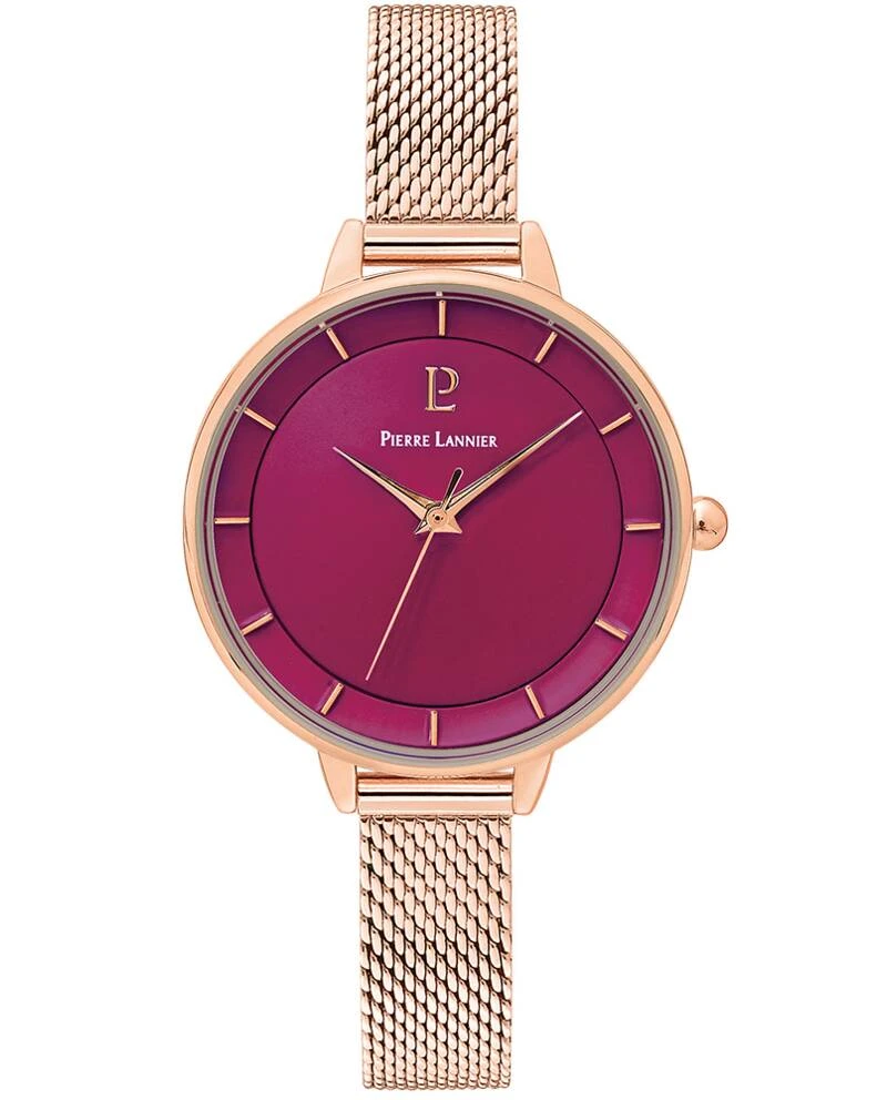 Pierre Lannier Watch - Women's Quartz DELICE Rose Gold, Raspberry Dial, Rose Gold Milanese Steel Bracelet 10MM - 001H958