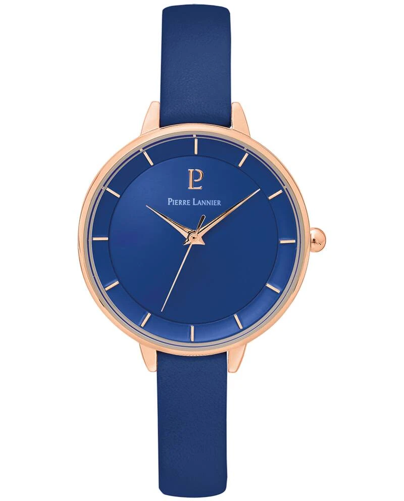 Pierre Lannier Watch - Women's Quartz DELICE Rose Gold Blue Dial Blue Leather Strap 10MM - 001H966