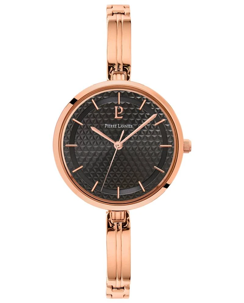Pierre Lannier Watch - Women's Quartz PRETTY Rose Gold, Black Sunburst Dial, Rose Gold-Plated Steel Strap 6MM - 048M938