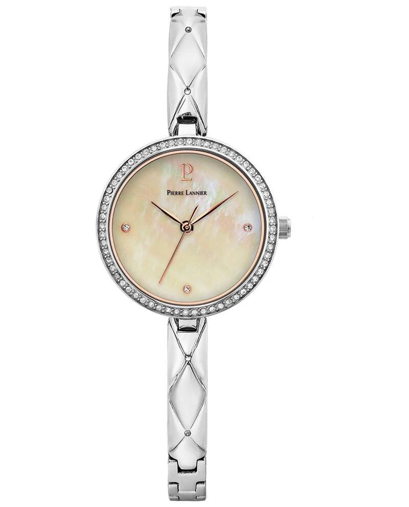 Pierre Lannier Watch - Women's Quartz LEIA Silver-Toned Watch with White Mother-of-Pearl Dial and 6MM Silver-Toned Steel Strap - 060L701