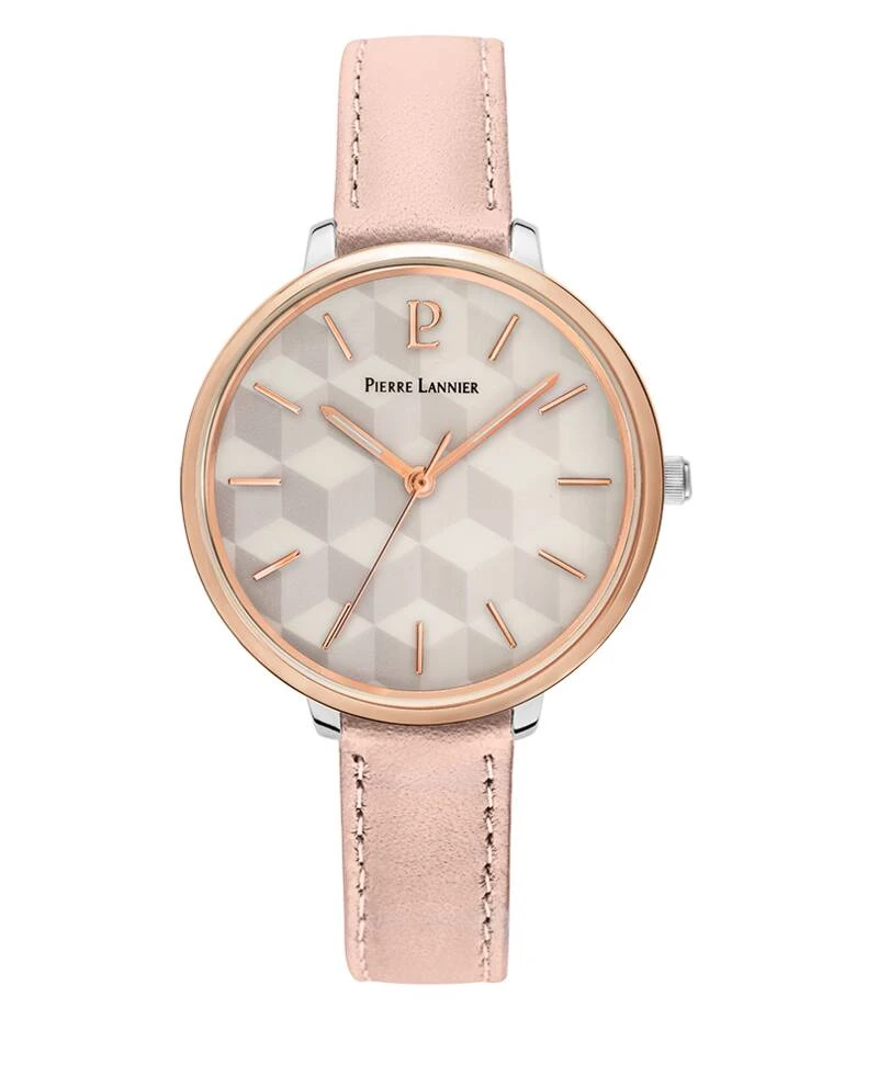 Pierre Lannier Watch - Women's Quartz MIRAGE Silver with White Mother-of-Pearl Dial and 12MM Pink Leather Strap - 027L795