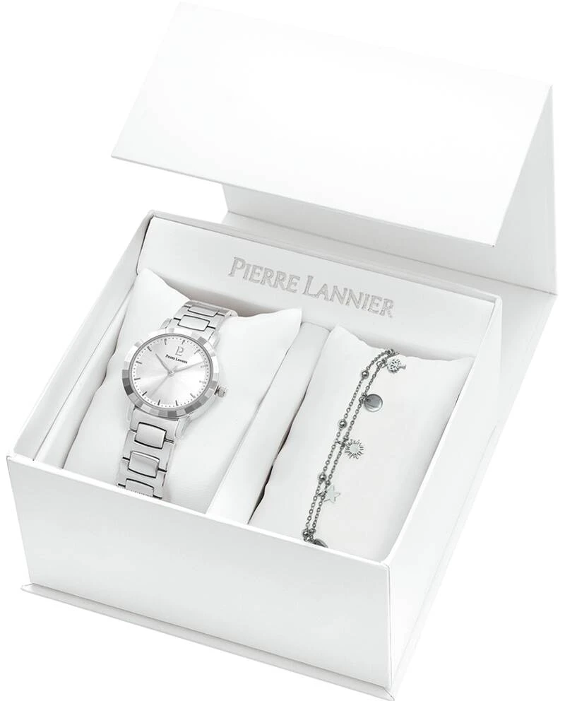 Pierre Lannier Watch - GALIERA Women's Gift Set, Silver-Toned, Silver-Toned Sunburst Dial, Silver-Toned Steel Strap, 14MM - 177H621